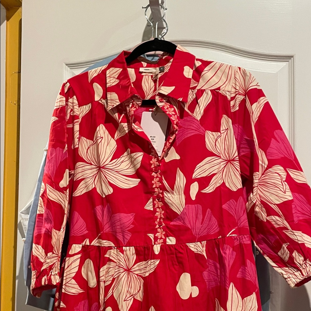 Maude Red Floral Maxi Dress with Cream & Pink Accents